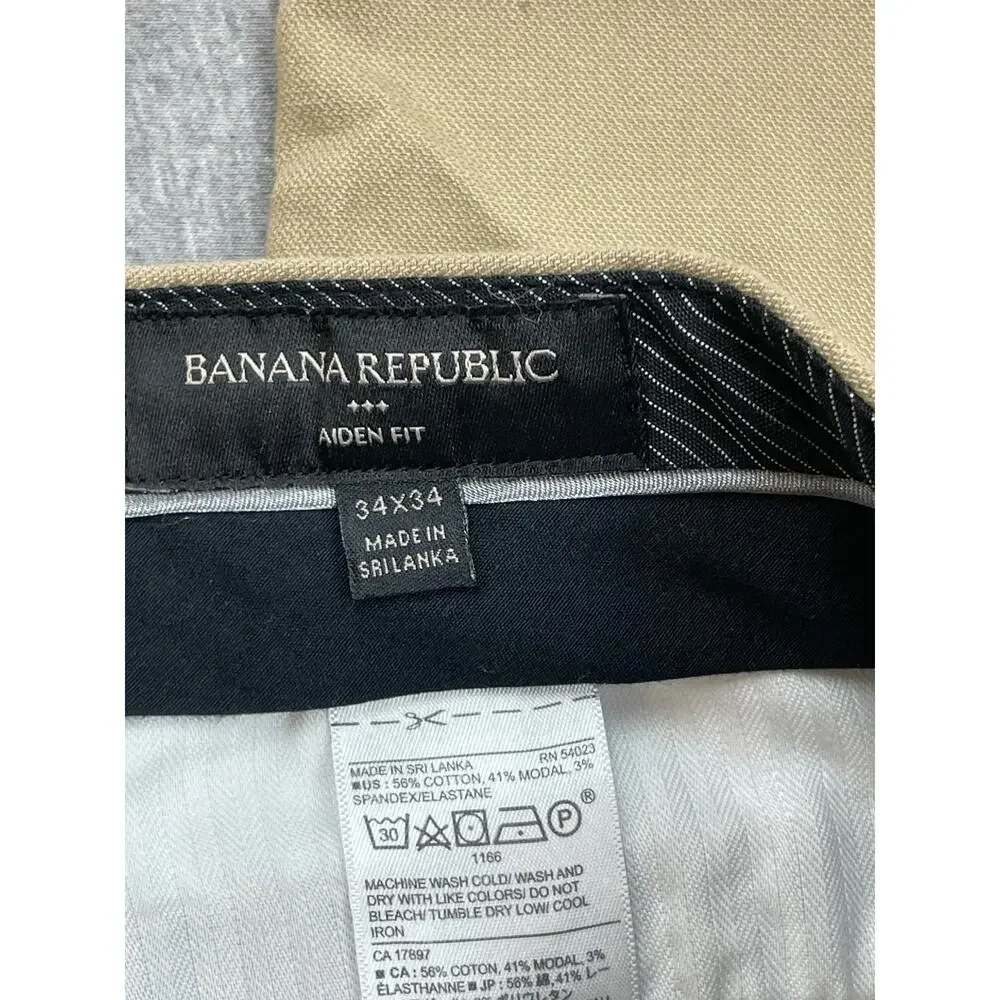 Banana Republic Pants Mens 34 x 34 Beige Cotton Blend Stretch Aiden Fit Chino‎